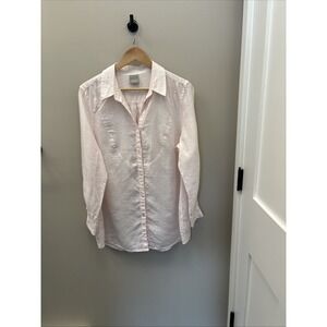 Poetry Fine Linen Blouse Button Down Collared Loose Pink UK 16 US 12 See Measure